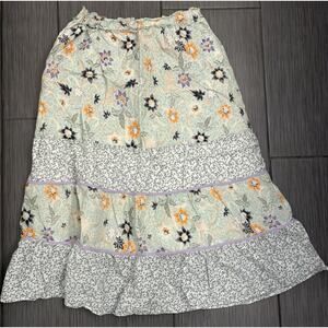 Per Una Floral Midi Tiered Maxi Skirt Sea Green/White Cotton Size 10